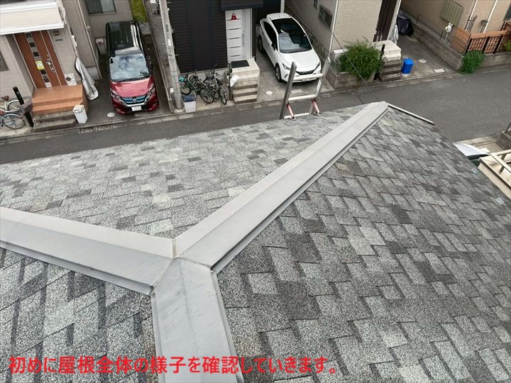 初めに屋根全体の様子を確認していきます。