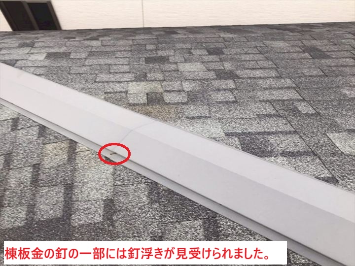 棟板金の釘の一部には釘浮きが見受けられました。