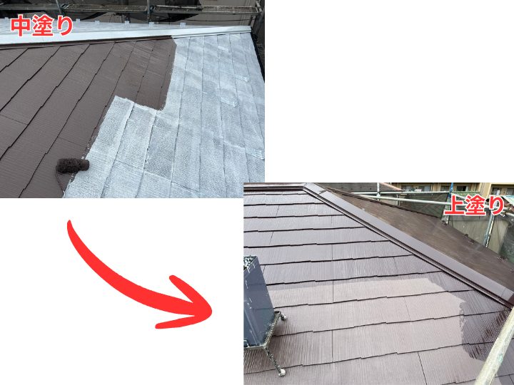 中塗りと上塗りの様子