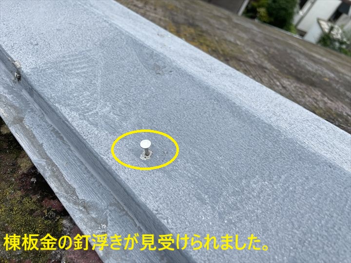 棟板金の釘浮きが見受けられました。