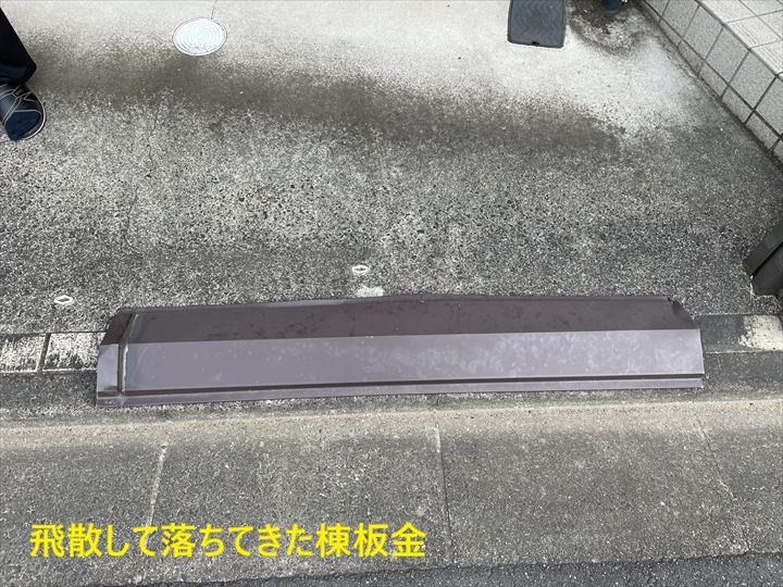 飛散して落ちてきた棟板金