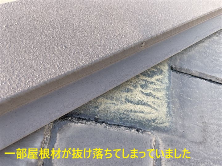 一部屋根材が抜け落ちてしまっていました