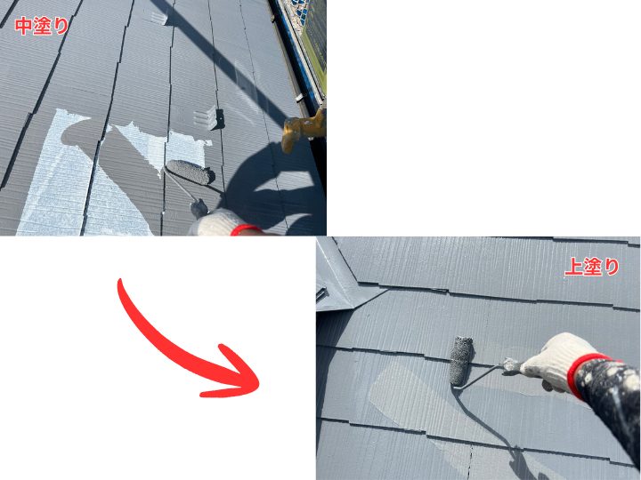 中塗りと上塗りの様子