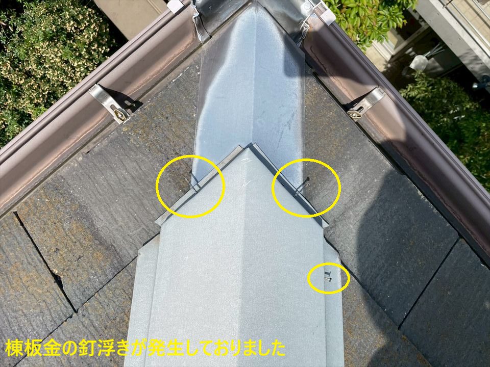 棟板金の釘浮きが発生しておりました