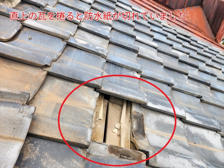 防水紙が切れて雨漏り発生