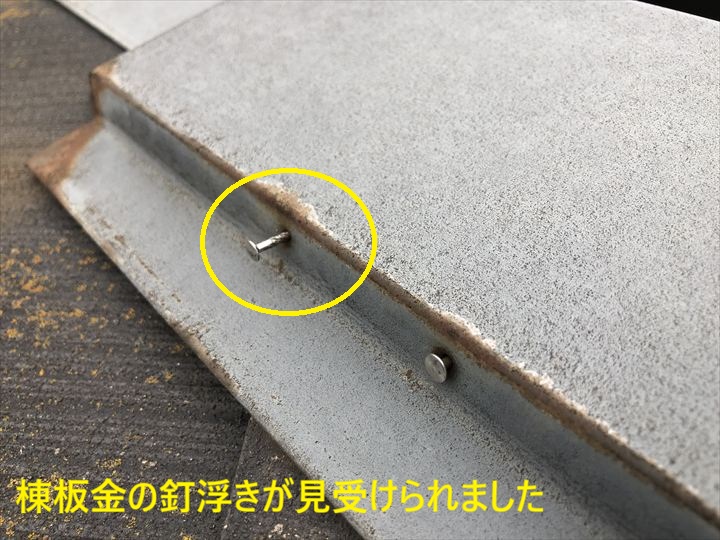 棟板金の釘浮きが見受けられました