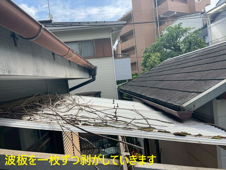 波板を一枚ずつ剥がしていきます