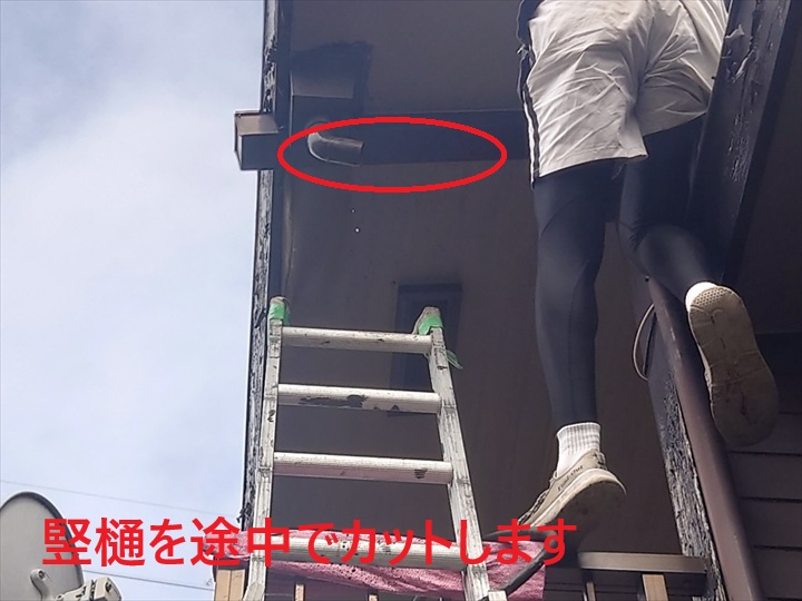 縦樋の一部をカット