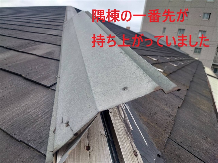 持ち上がった隅棟先端