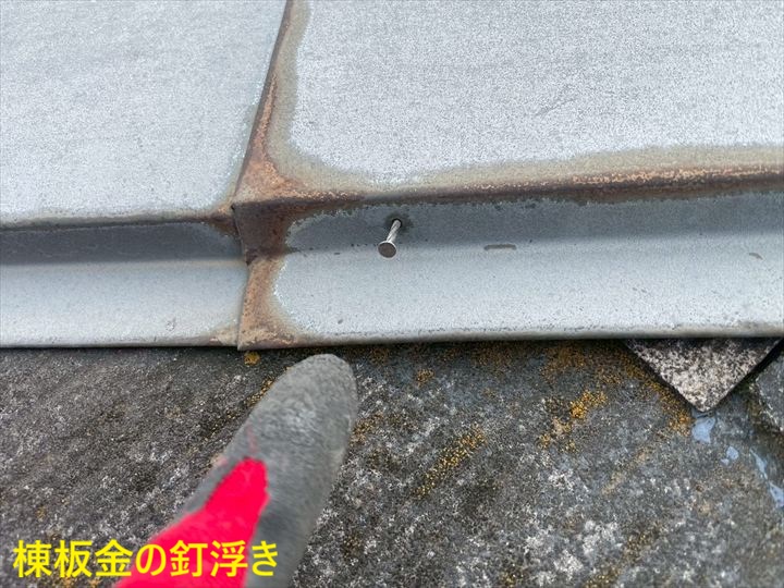 棟板金の釘浮き拡大
