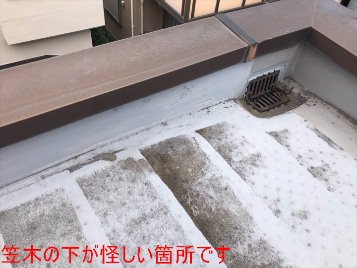 屋上笠木下の調査状況
